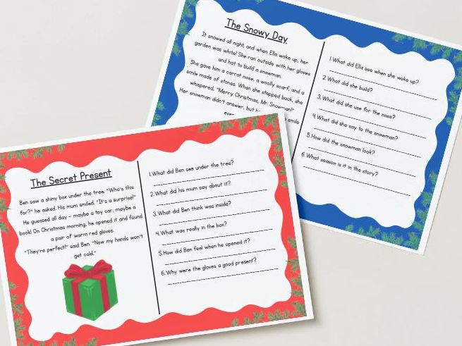 KS1 Christmas Reading Comprehension Pack – 3 Festive Stories with Answers (Pack 2)
