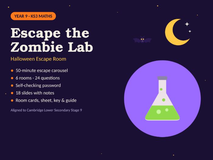 Halloween Escape Room Year 9 Maths – 6-Station Carousel, Self-Checking (Cambridge Stage 9)