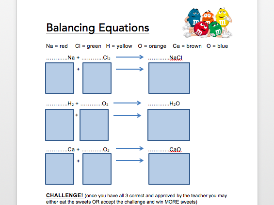 Balancing Chemical Equations With M M S Teaching Resources