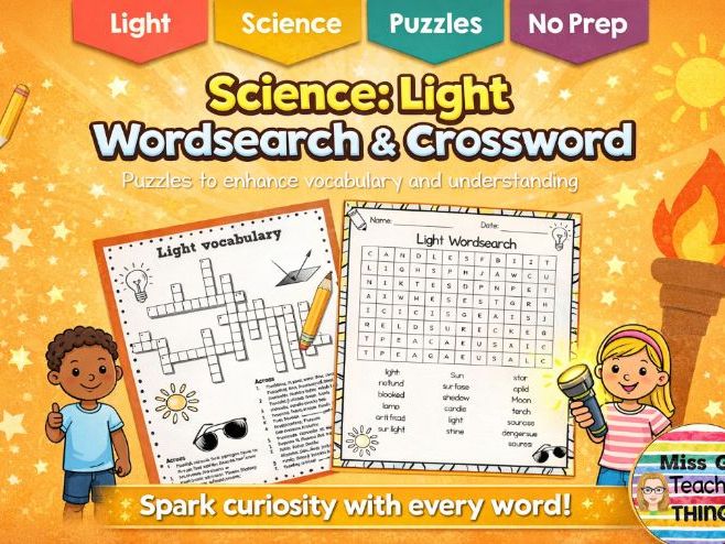 Light crossword and wordsearch: science topic assessment and revision puzzles