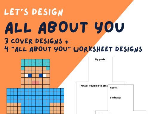 All about me - Minecraft figure bulletin board design and worksheets
