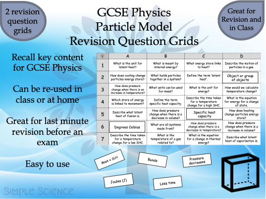 Particle Model Revision Question Grids - GCSE Physics