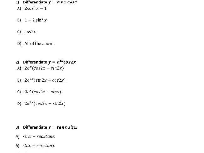 The Product Rule - 10 Multiple Choice Questions