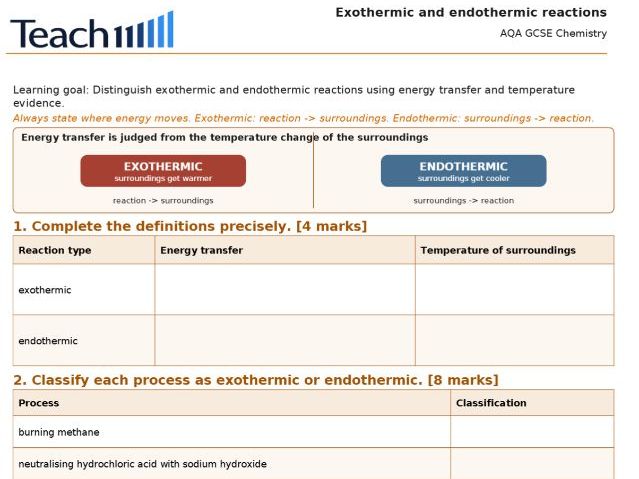 AQA GCSE Chemistry Energy Changes Worksheets & Answers