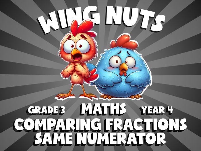 Comparing Fractions  Same Numerator WING NUTS Maths Game | No-Prep Year 4 Review Activity