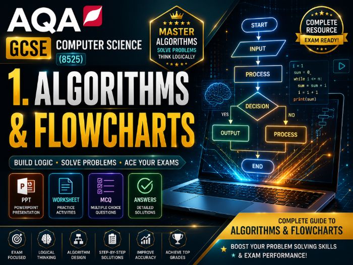 Algorithms & Flowcharts | AQA GCSE Computer Science (8525)| PPT| Worksheet | MCQ | Answers |Homework