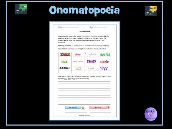 onomatopoeia worksheet teaching resources