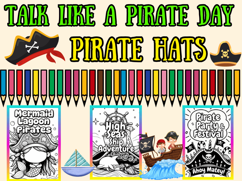 Talk Like a Pirate Day Pirate Hats Coloring Pages | No Prep Kids Activity Pack