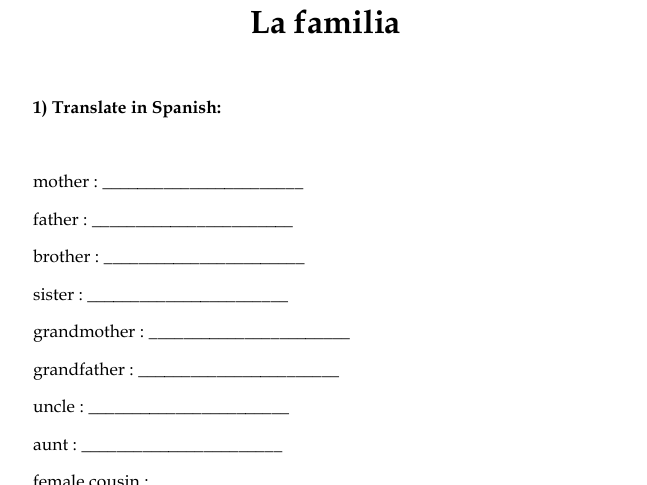 Family Members in Spanish Vocabulary Activities | La familia