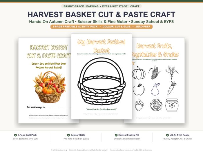 Harvest Festival Cut & Paste Basket Craft | Autumn Scissor Skills EYFS KS1