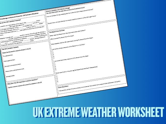 UK Extreme Weather Worksheet (AQA GCSE Geography)
