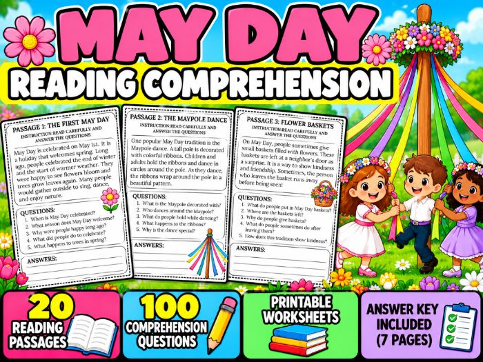 May Day Reading Comprehension | 20 Passages with Answer Key