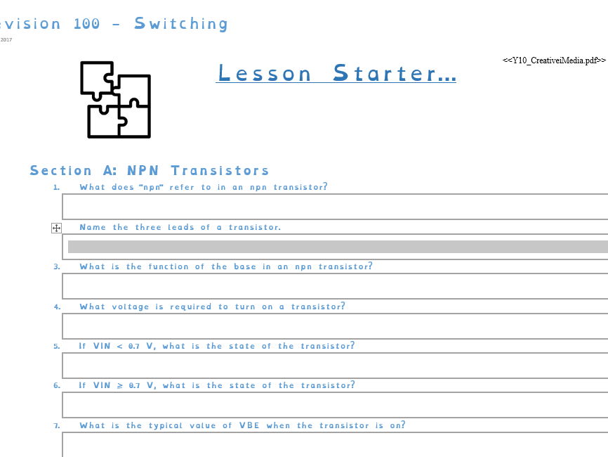 GCSE Electronics – Switching Circuits | 100 Revision Questions & Answers