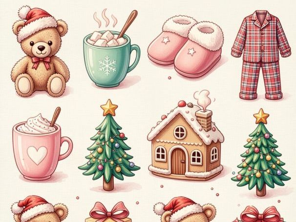 Cozy Christmas Morning Clipart | Kawaii Hygge Winter Graphics