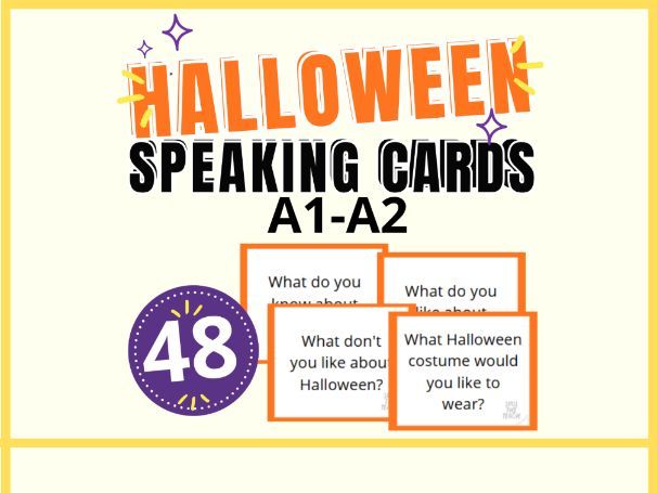 ESL SPEAKING CARDS Halloween A1-A2 | 48 Conversation Questions | no-prep