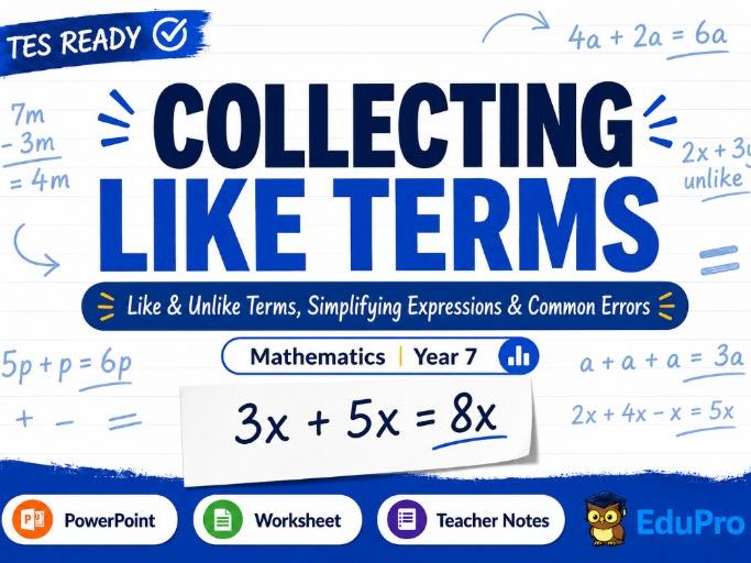 Year 7 Collecting Like Terms Lesson | Algebra Simplifying Expressions | PowerPoint, Worksheet & Teac