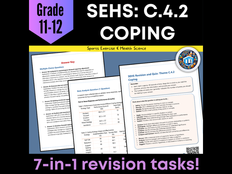 IB DP Sports Science (SEHS): C4.2 Coping – Quiz & Revision Worksheets 2026