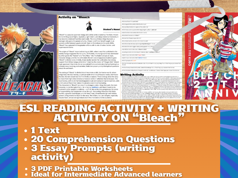 ESL Reading Comprehension + Writing Activity - Bleach - Japanese Anime and Manga