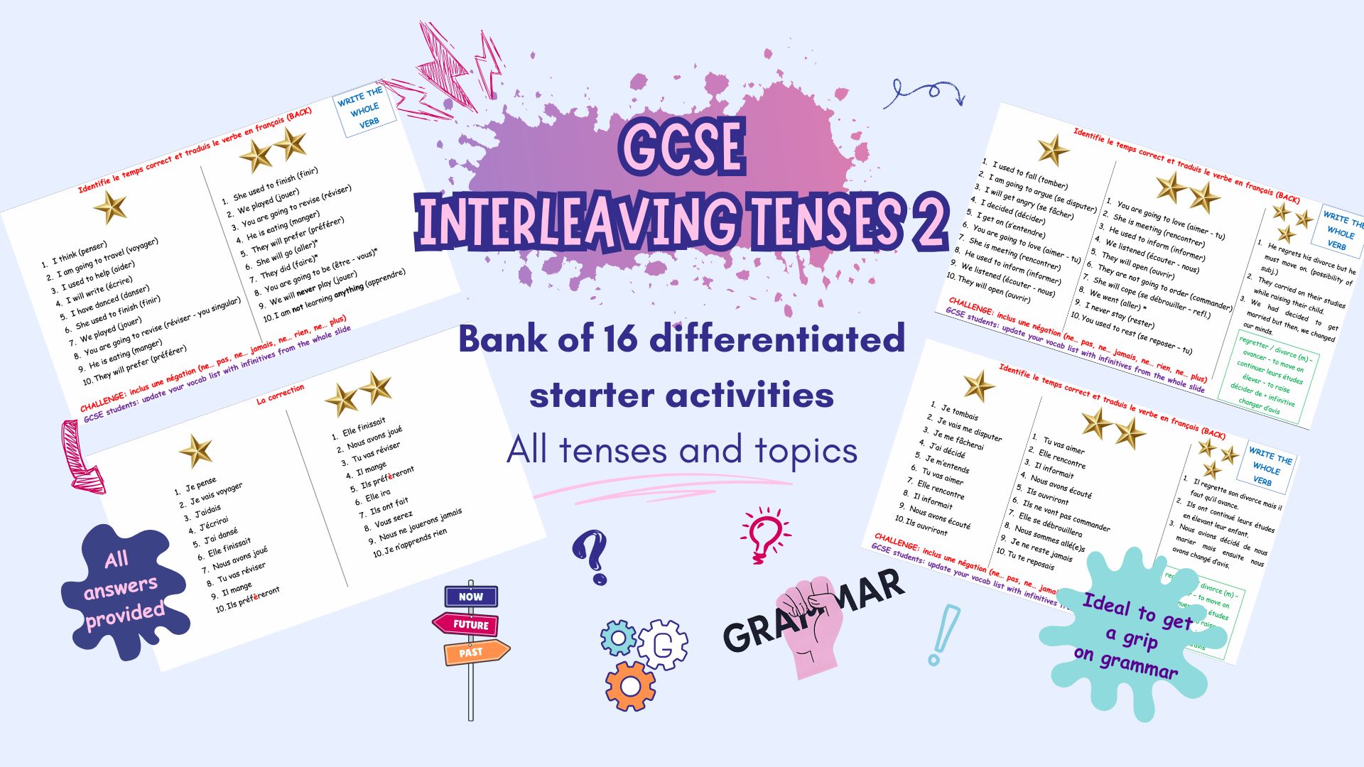Bank of differentiated interleaving starters - French GCSE tenses ...