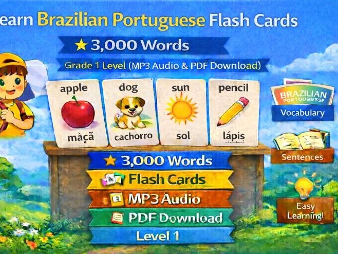 Brazilian Portuguese Flash Cards, 3,000 Words (Audio, PDF)