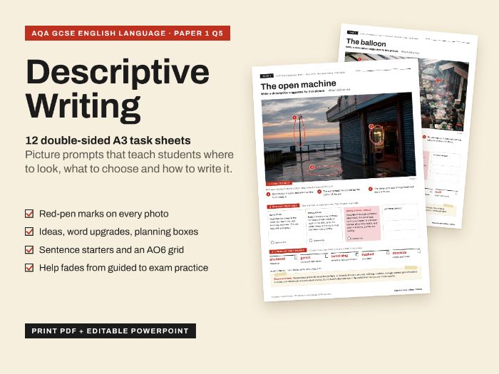 GCSE English Language Paper 1 Question 5 Descriptive Writing: 12 A3 Picture Prompt Task Sheets