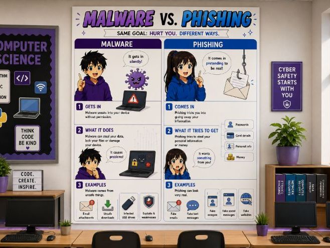 Malware vs Phishing Poster | Cyber Security | GCSE Computer Science Revision