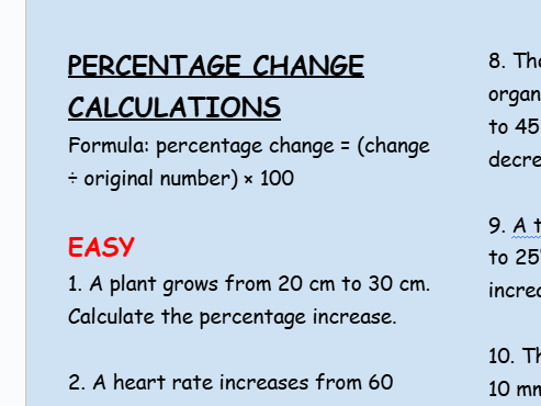 Percentage change calculations