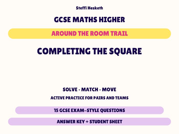 GCSE Higher Maths Completing the Square | Around the Room Trail