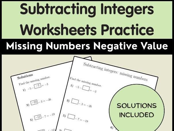 Subtracting Integers Worksheets Practice | Missing Numbers Negative Value