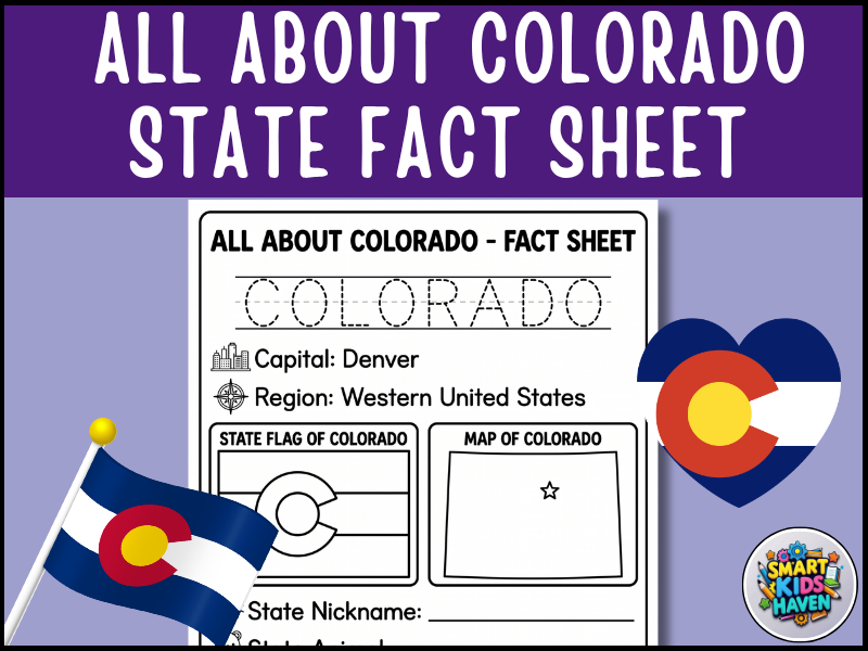 Colorado State Research Project Map Flag Colorado Day US Geography Worksheets .