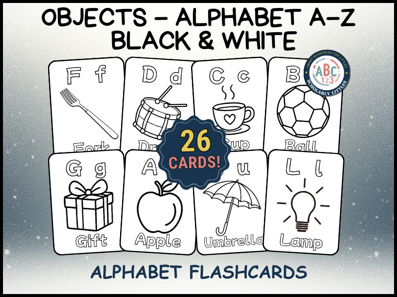 Alphabet Objects Flashcards Black&White