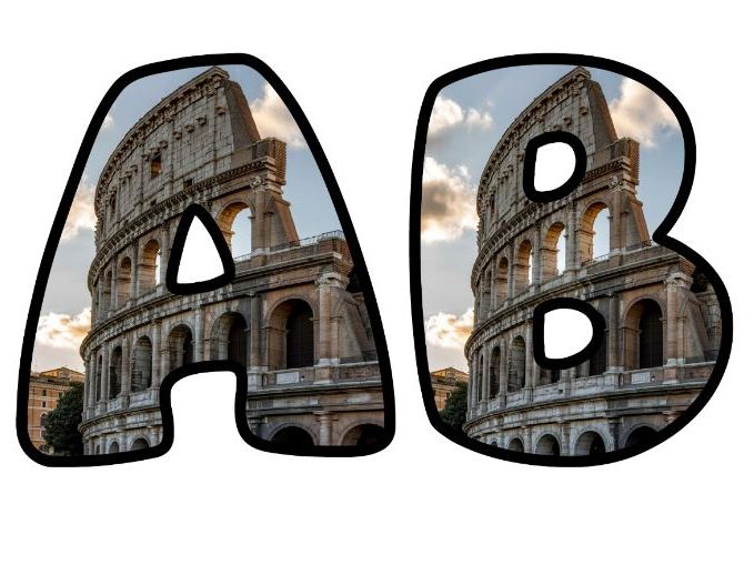 Rome Colosseum Building Classroom Display | Lettering Set | Upper & Lowercase, 0-9 and Signs