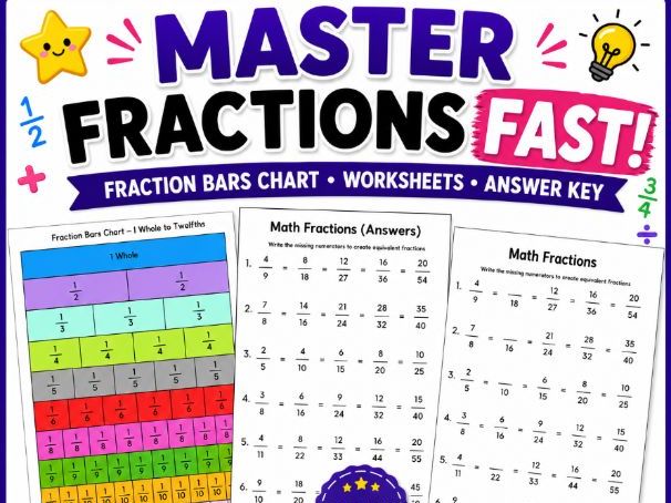 Equivalent Fractions Worksheet Bundle Bars Chart