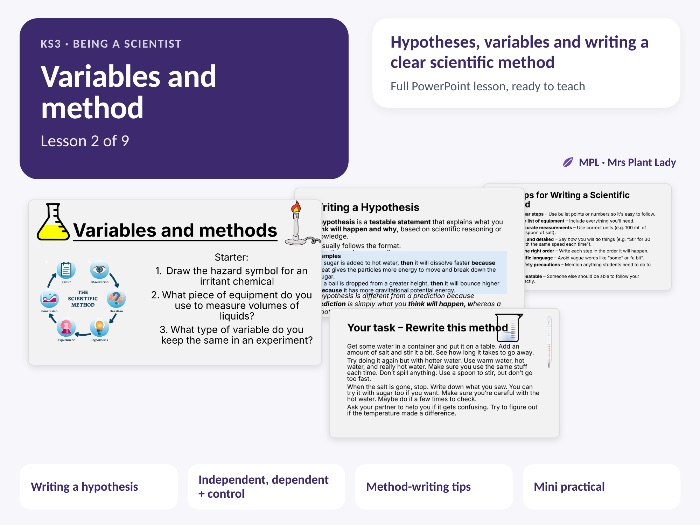 KS3 Being a Scientist: Variables and methods - Working Scientifically