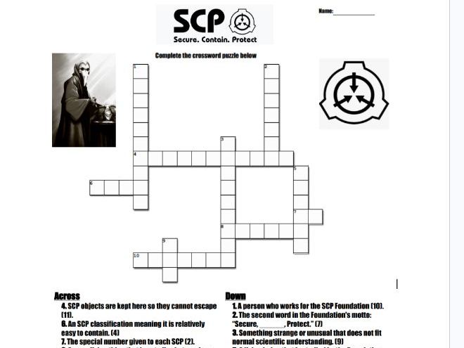 SCP Foundation Themed Crossword for KS2, KS3 SEND