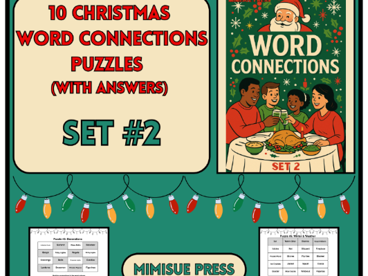 10 Christmas Word Connections Puzzles SET 2 (Holiday/Party Game)