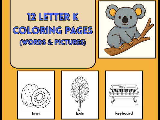 12 Letter K Coloring Pages Words & Pictures