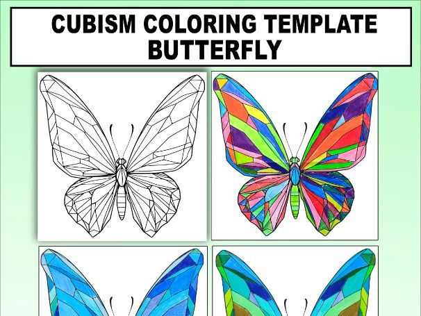 Picasso-Style Butterfly Coloring Art Template: Cubism Activity for Grades 1-12