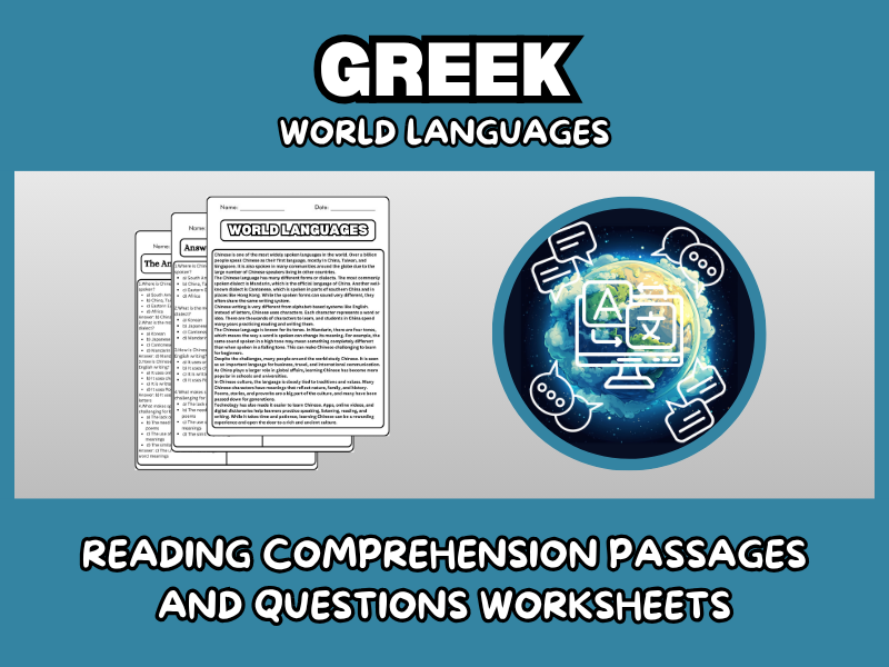 Greek - World Languages Reading Comprehension Passages and Questions Worksheets