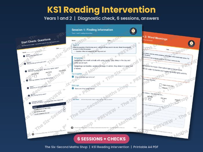 KS1 Reading Comprehension Intervention Pack - Year 1 and 2 Diagnostic Check, 6 Sessions, Answers