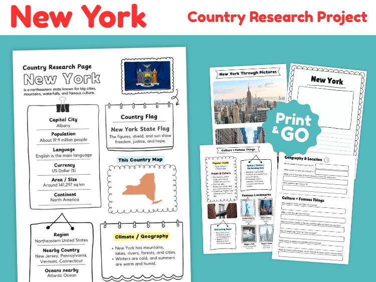 New York State Research Project | US Geography & State Study Worksheets