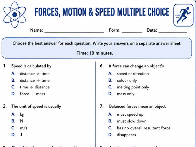 Common Entrance multiple choice by topic