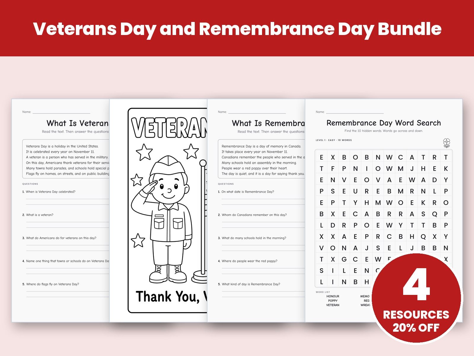 Veterans Day and Remembrance Day Bundle