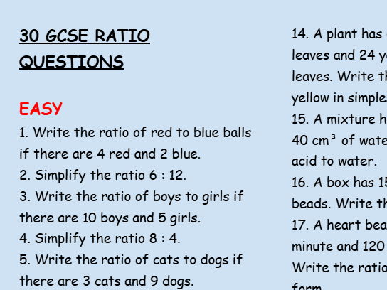 Calculating Ratios practices questions