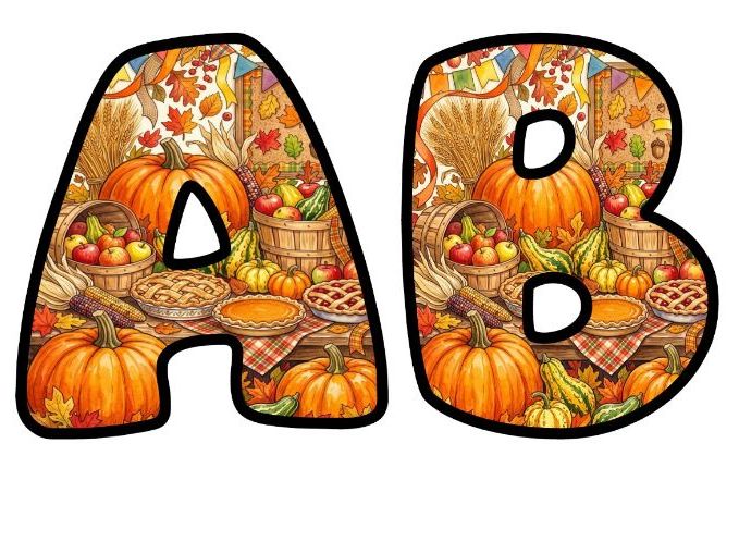 Autumn Harvest Bubble Letters | Seasonal Bulletin Board Letters | Printable Alphabet A-Z and 0-9