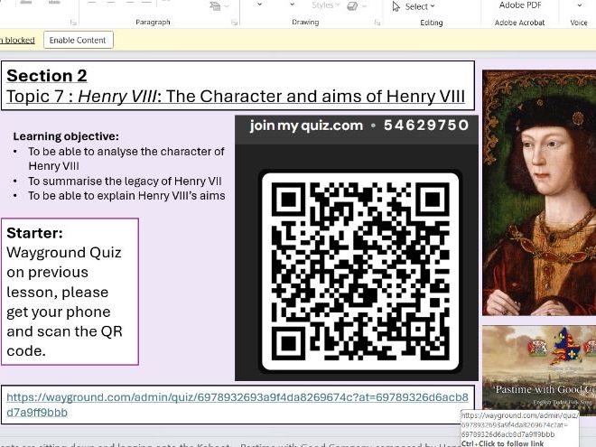 Henry VIII Character & Aims & Henry VII Essay plan