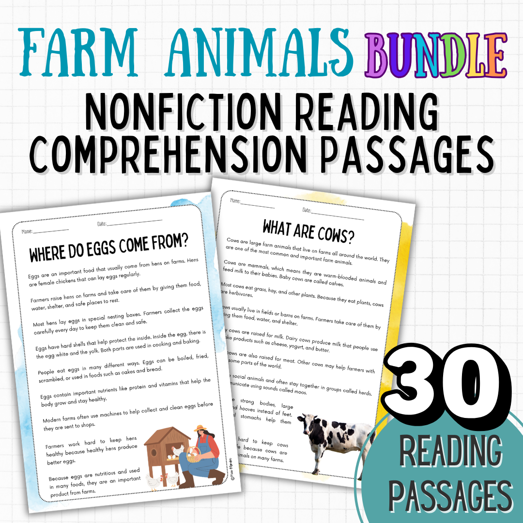 Farm Animals Reading Comprehension Bundle (Nonfiction, 2 Levels) | ESL KS1 KS2 Science