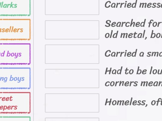 Victorian England - Street Children Jobs Match Up