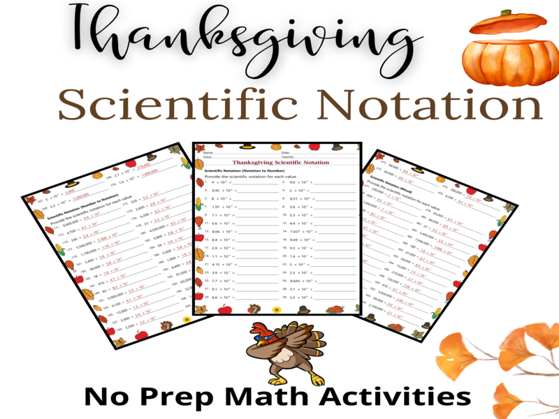 Thanksgiving Scientific Notation Worksheets | 16 Printable Math Practice Sheets with Answer Key