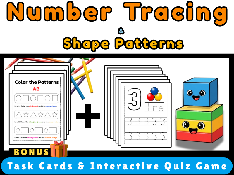 Number Tracing 1-20 & Shape Patterns Packet | Pre-K & Kindergarten Math | BONUS